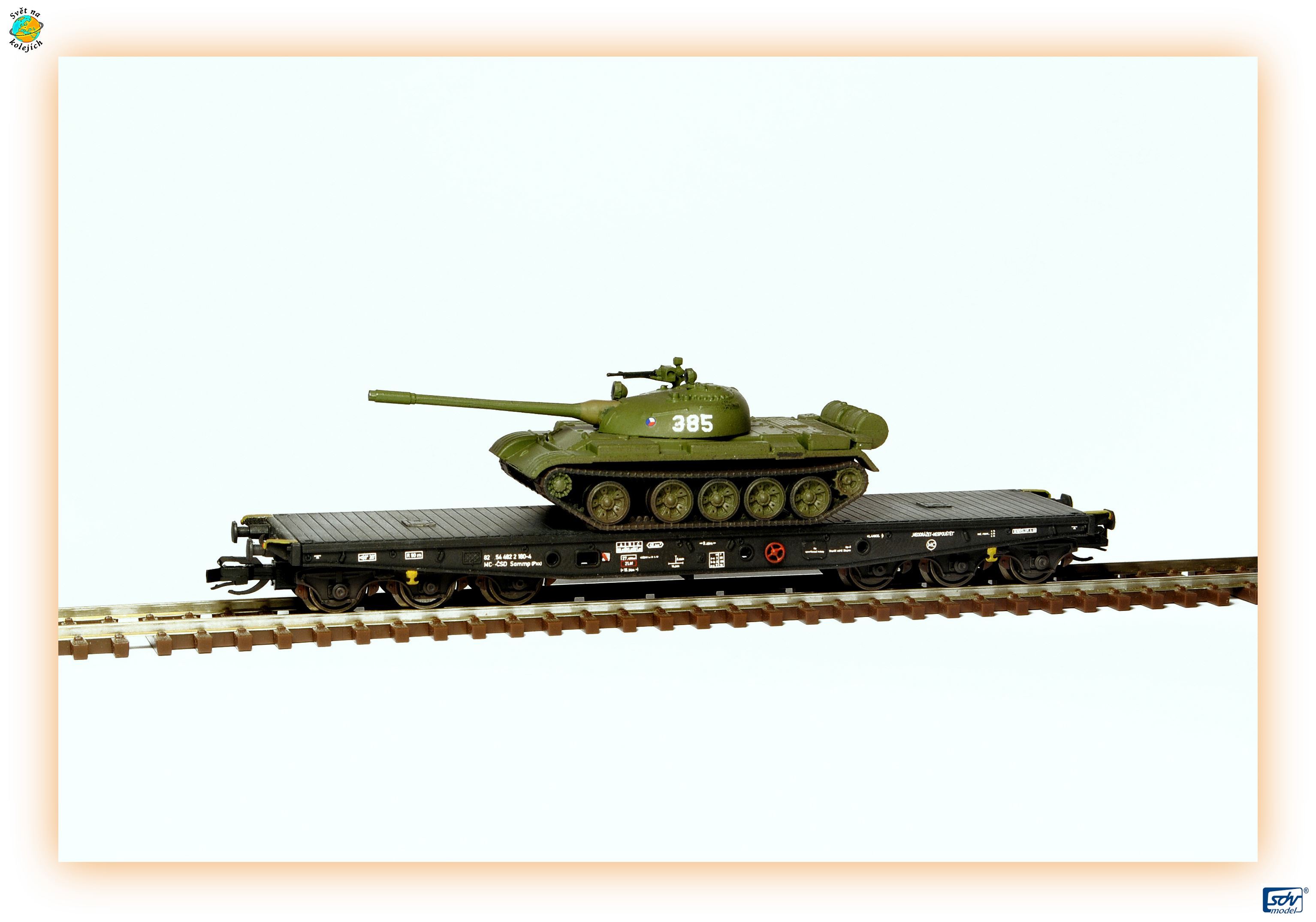 SDV 12092 TT - STAVEBNICE - Plošinový vůz Sammp 10 s tankem T-54/55 ČSD