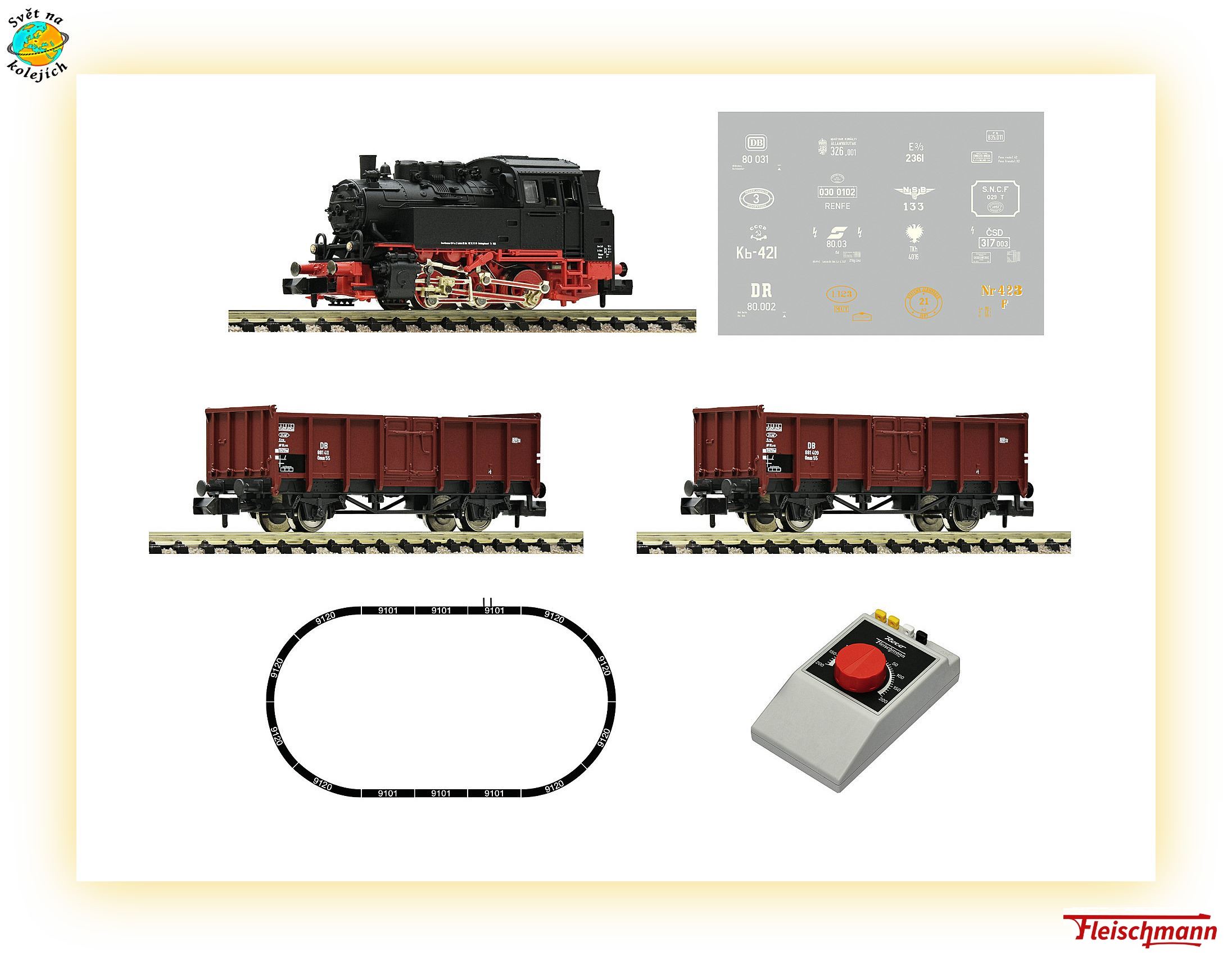 FLEISCHMANN 5160002 N - ANALOGOVÝ START SET NÁKLADNÍ VLAK S PARNÍ LOK.BR 80, DR