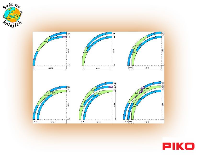 PIKO 55418 HO - OBLOUKOVÁ KOLEJ  R2 / 7,5° S PODLOŽÍM