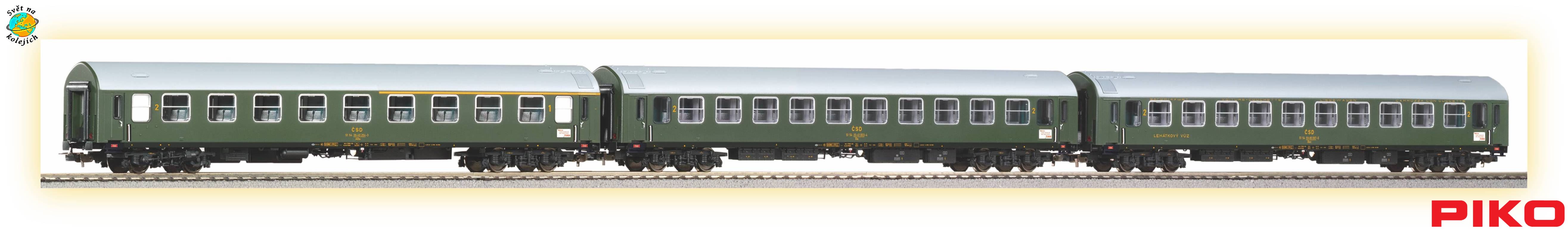 PIKO 58247 HO - RYCHLÍKOVÝ SET TŘÍ VOZŮ "ZÁPADNÍ EXPRES", ČSD