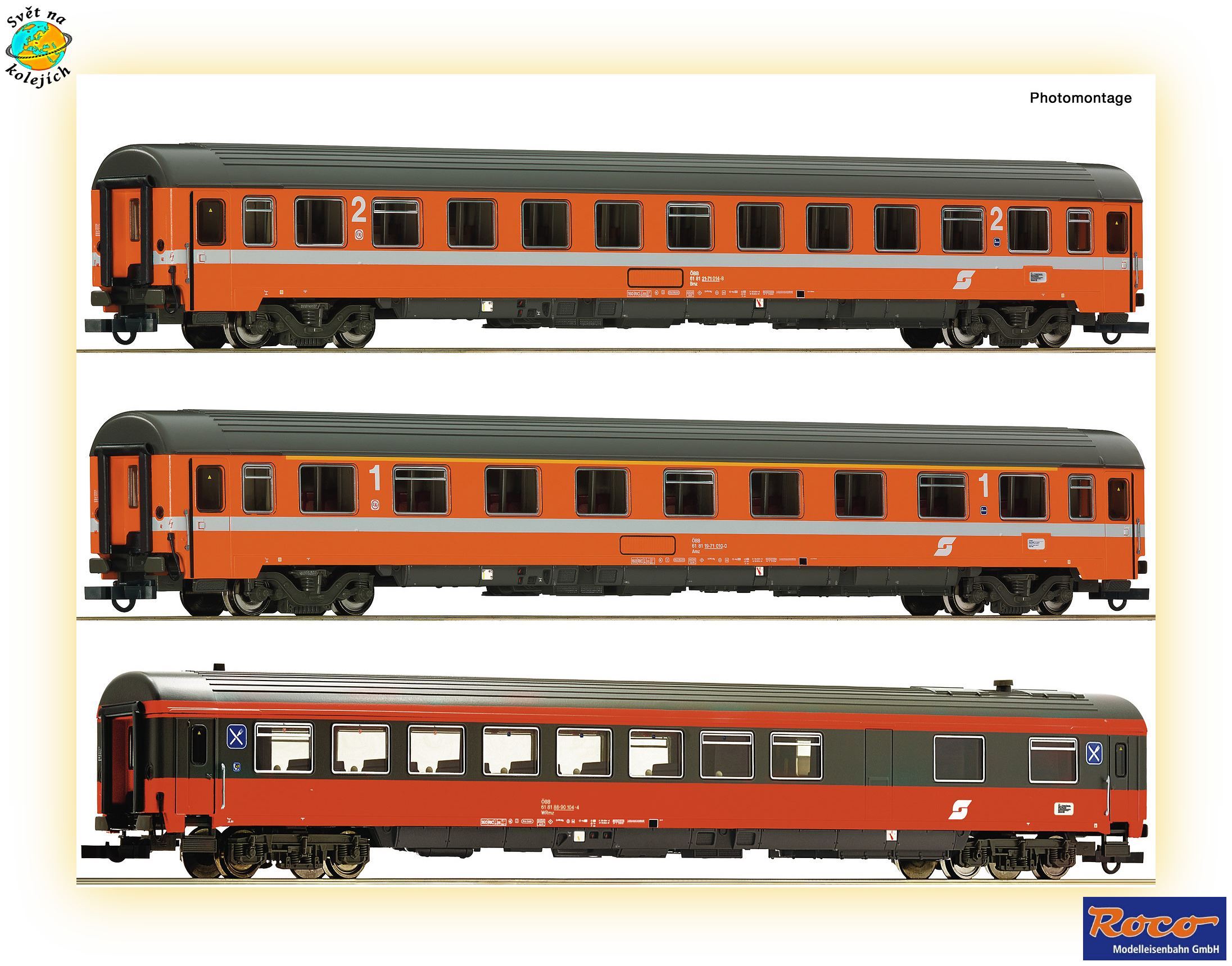 ROCO 74044 HO - TŘÍDÍLNÝ SET "2" EC 60 "Maria Theresia", ÖBB