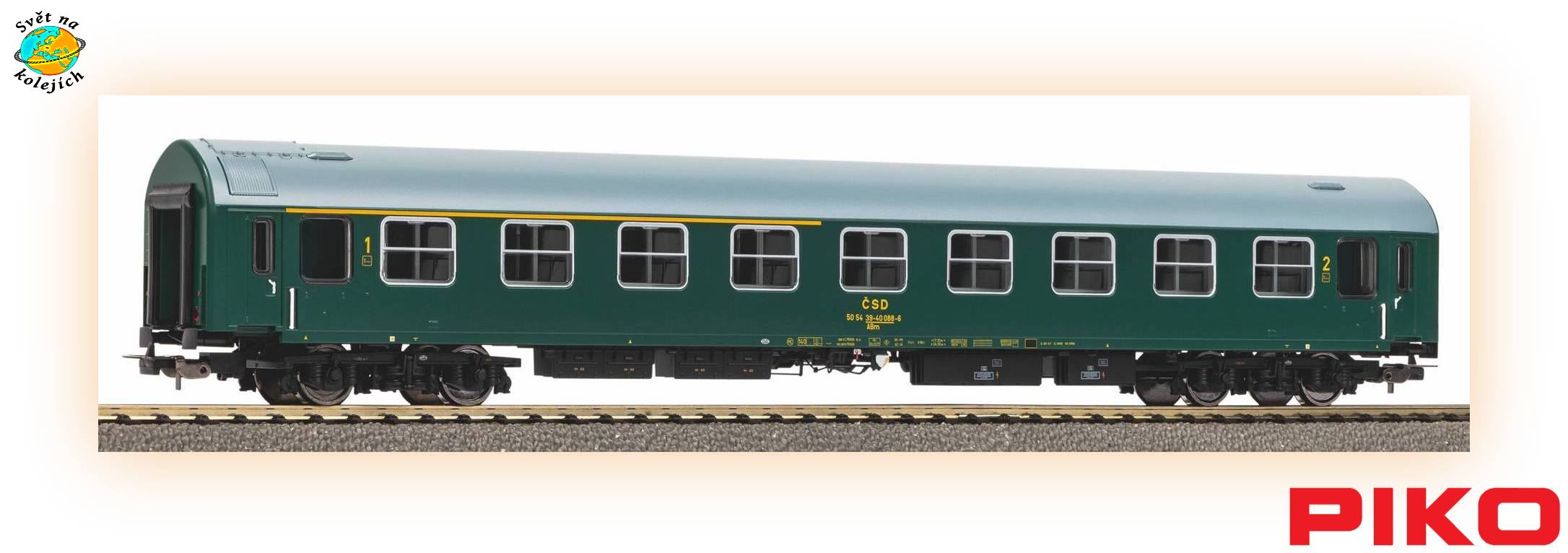 PIKO 58566 H0 - RYCHLÍKOVÝ VŮZ ABm 1./2..tř. TYP Y, ČSD