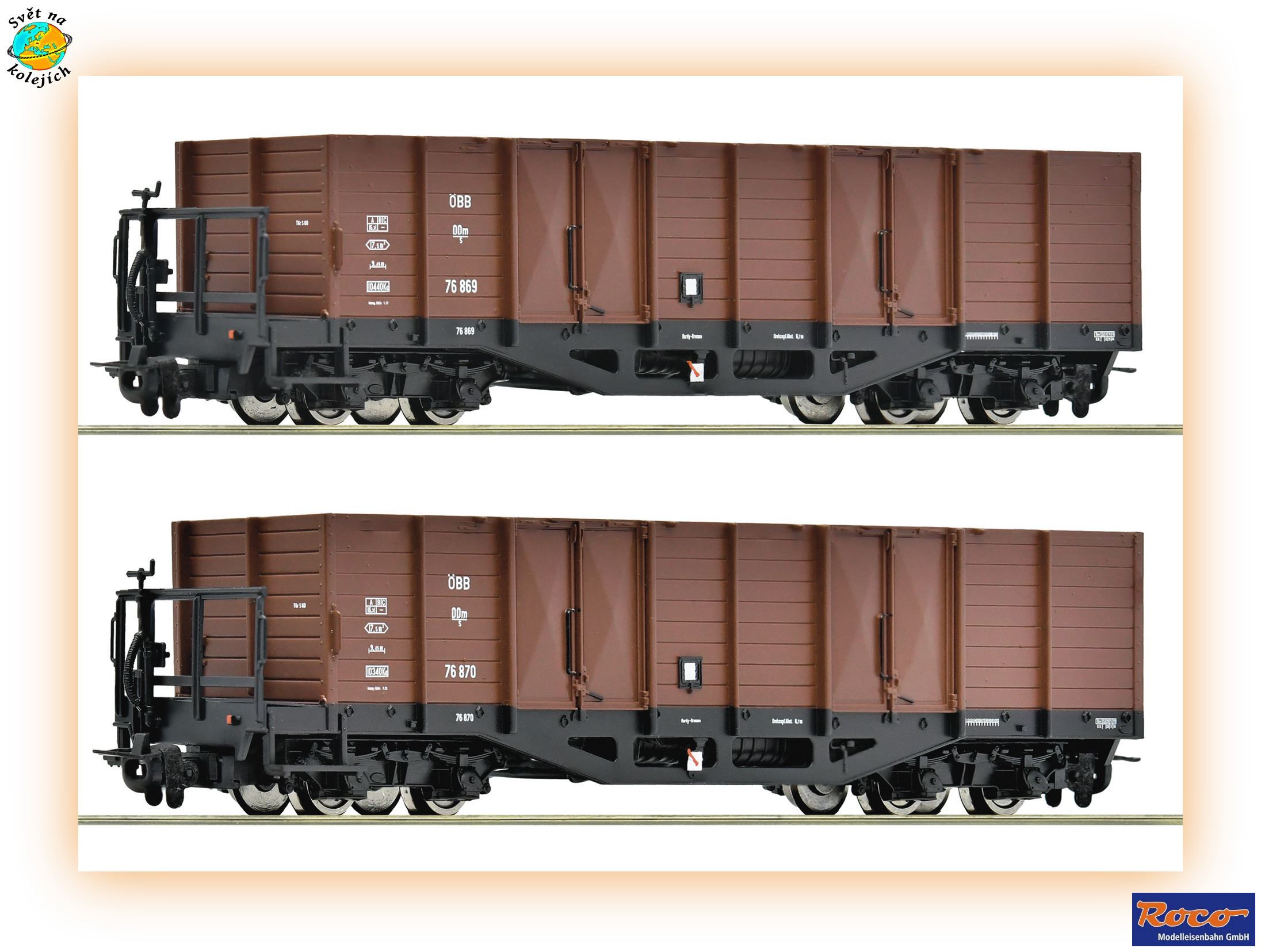 ROCO 6640004 H0e - SET DVOU NÁKLADNÍCH ÚZKOROZCHODNÝCH VOZŮ OOm/s, ÖBB