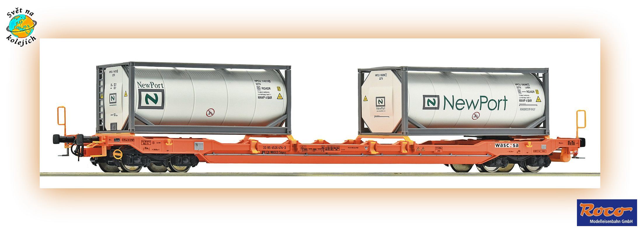 ROCO 6600275 H0 - KONTEJNEROVÝ VŮZ Sdgnss/T5, Wascosa