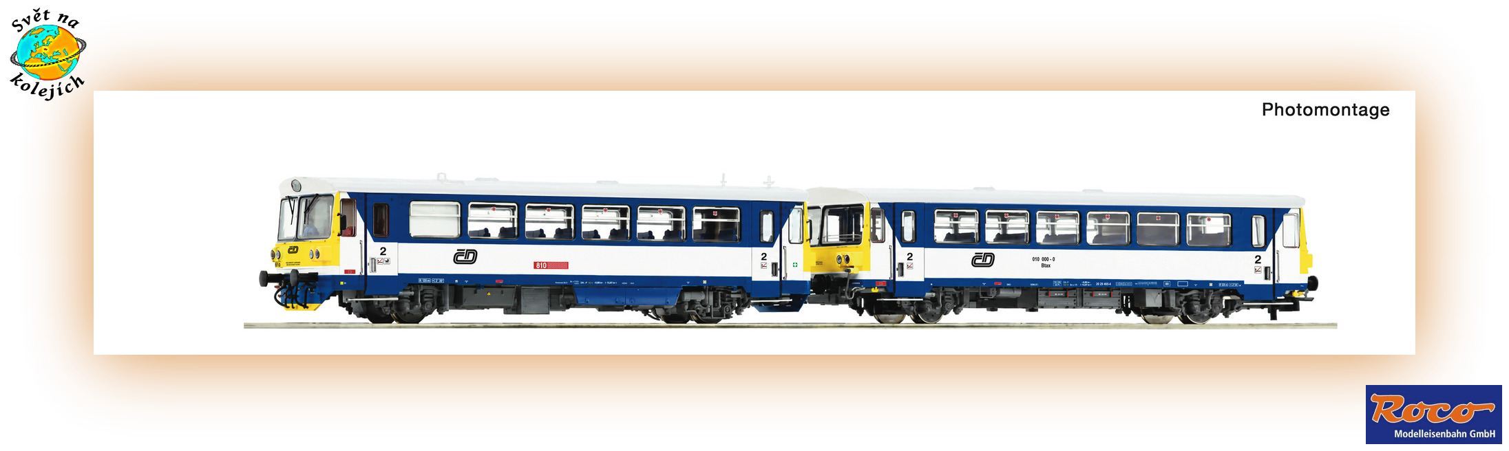 ROCO 7710042 H0 - MOTOROVÝ VŮZ 810 + PŘÍPOJNÝ VŮZ, ČD DIGITÁL ZVUK