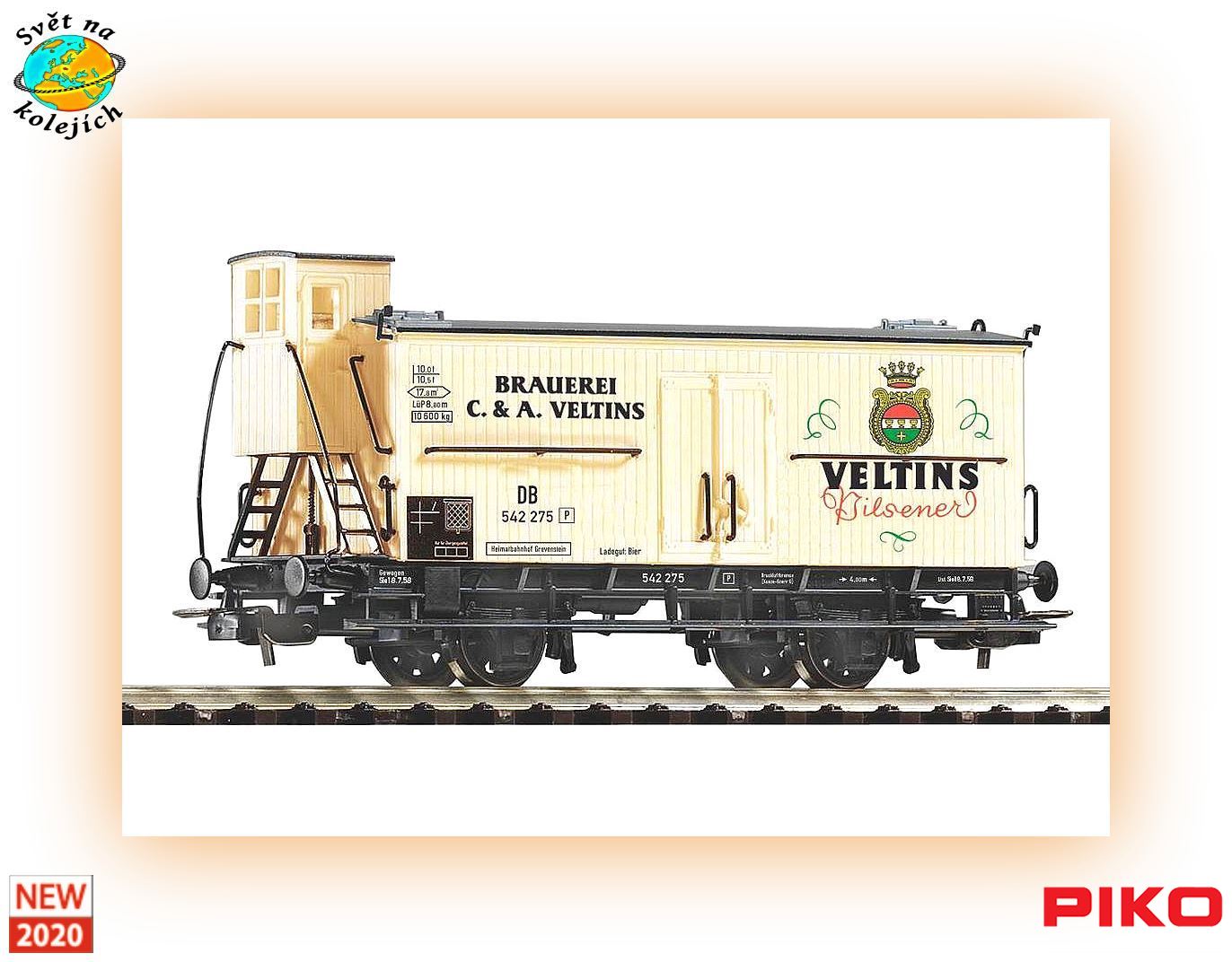 PIKO 54614 HO - PIVOVARNICKÝ VŮZ S BRZDAŘSKOU BUDKOU "Veltins", DB