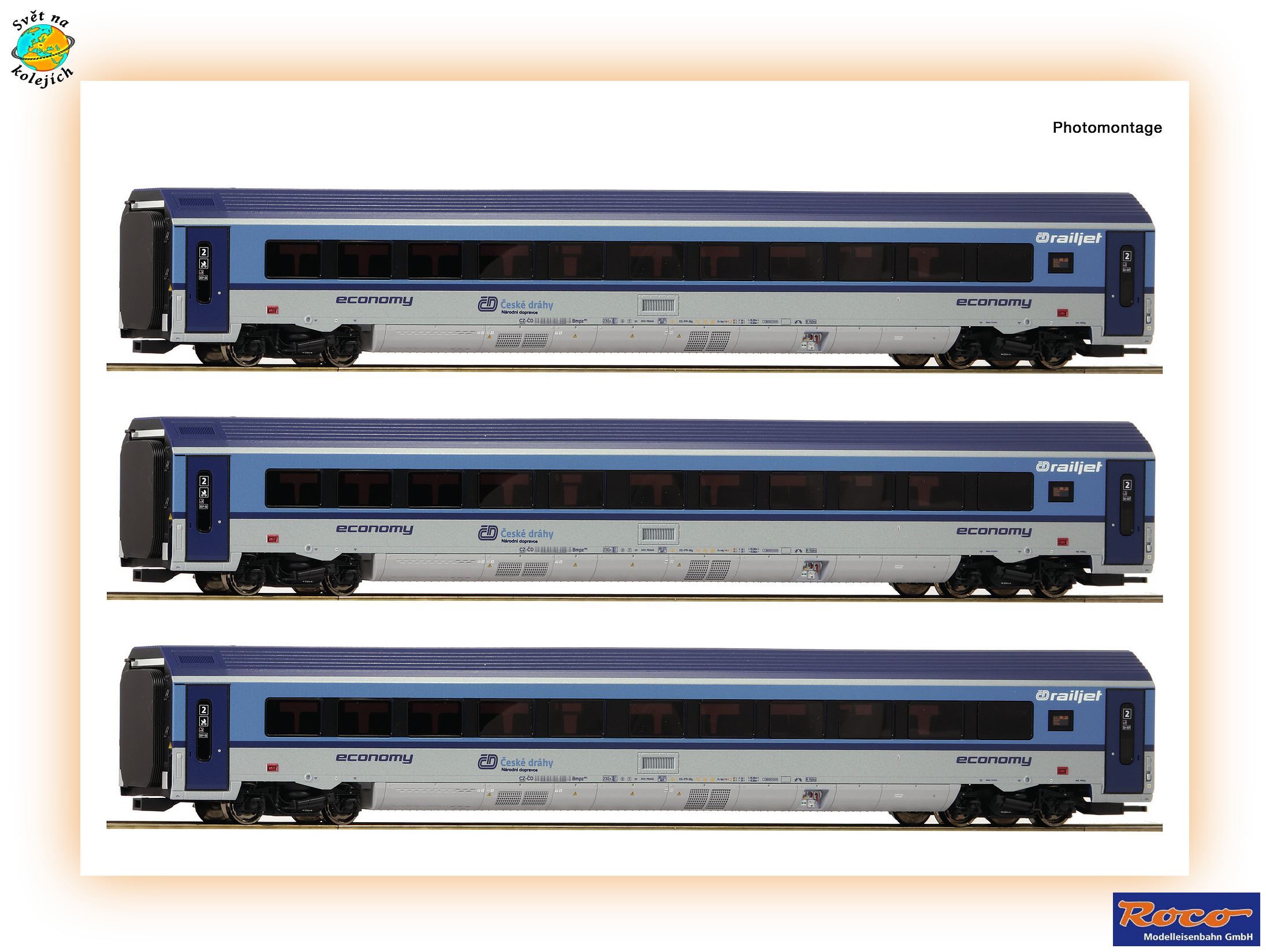 ROCO 74067 HO - TŘÍDÍLNÝ SET RYCHLÍKOVÝCH VOZŮ RAILJET, ČD